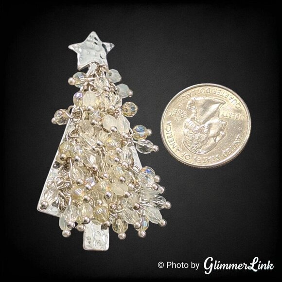 Vintage White & AB Beaded Cha Cha Style Christmas Tree Silver Tone Brooch Pin - Picture 5 of 7